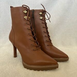 Michael Kors Kyle Leather Lace Up Boots Women's Size 8.5 ~ Luggage Brown